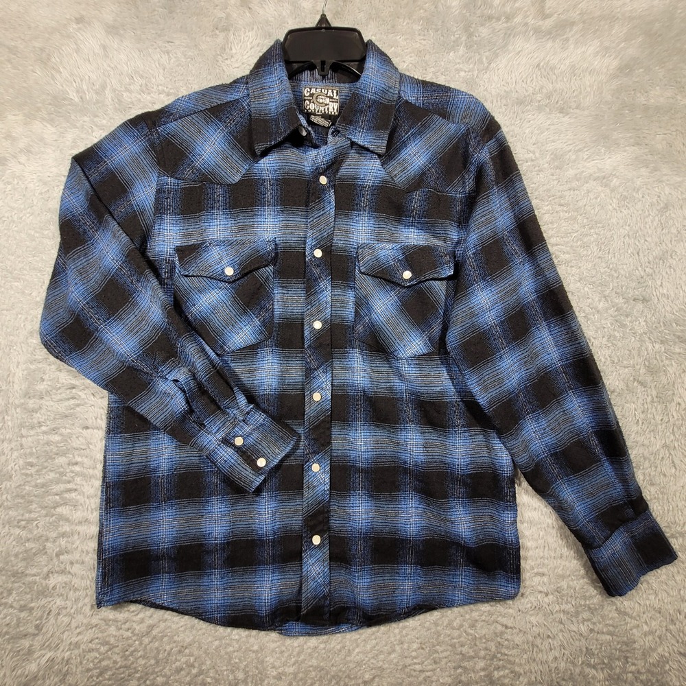 Casual Country Outfitters Mens Medium Plaid Flannel Snap Front Western Shirt